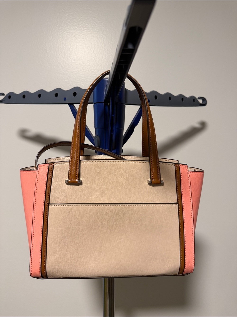 Kate Spade Cream, Peach & Brown Leather Satchel with crossbody strap - Picture 6 of 16